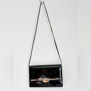 Vintage 90s Minimalist Black Patent Crossbody Bag – Made in Canada